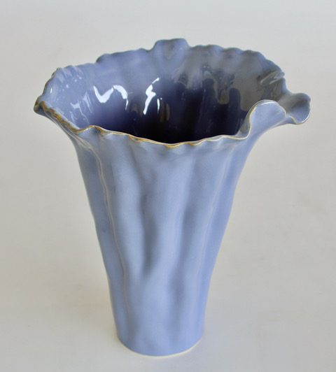 Large Periwinkle Blue Ceramic Fluted Vase